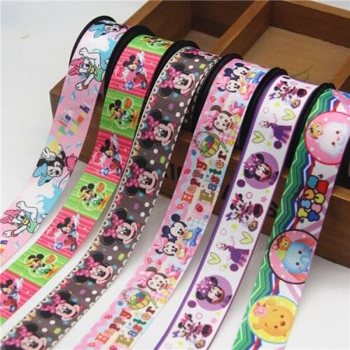 25mm 10 Yard Disney Mickey Mouse Printed Grosgrain Ribbon DIY Handmade Bow Hair Accessories Ribbon Cake Decoration Gift Wrapping