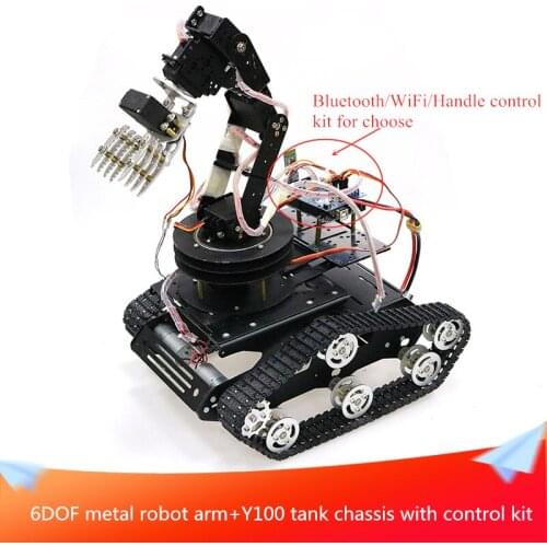 6DOF Metal Robot Arm+Y100 Tank Chassis with A Set Control Kit for Choose DIY RC Robot Machine Compatible with Android Toys