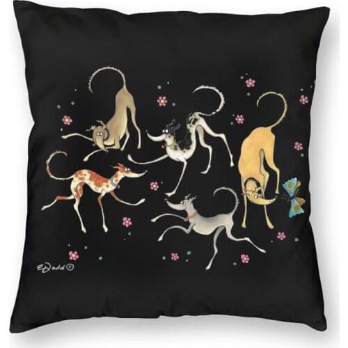 Garden Party Cute Greyhounds Lurcher Square Throw Pillow Case Home Decor Whippet Sighthound Dog Cushion Cover for Living Room