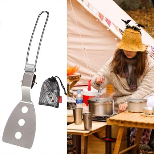 Mini Stainless Steel Folding Spatula Food Turner Outdoor Camping Travel Fishing Hiking BBQ Cooking Shovel Cooking Accessories #W