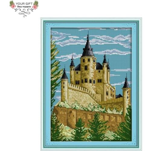 Joy Sunday F772(5) Free Shipping 14CT 11CT Counted and Stamped Home Decor Castle DIY Needlepoints Embroidery Cross Stitch Kits