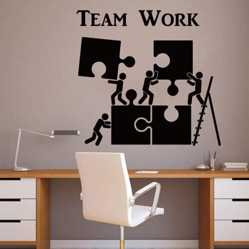 Teamwork Quote Wall Decals Office School Team Work Puzzle Ladder Worker Wall Sticker Kids Room Dorm Vinyl Office Decor Mural
