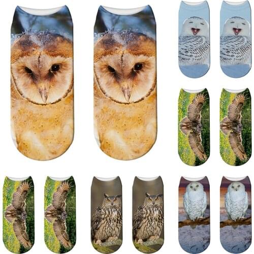 New 3D Printed Animal Socks Unisex Summer Sports Cycling Low Ankle Socks Funny Owl Colorful Kawaii Children Gift Crew Socks