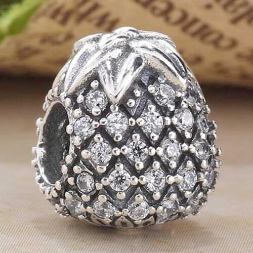 Original Sparkling Pineapple With Clear Cubic Zirconia Beads Fit 925 Sterling Silver Bead Charm Europe Bracelet DIY Jewelry