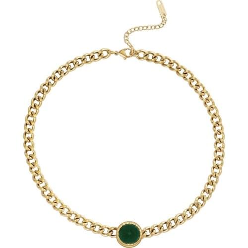 2021 Trend Stainless Steel Statement Chain Necklaces For Women Green Round Acrylic Charm Choker Necklace collares para mujer