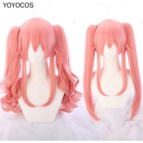 YOYOCOS FGO Tamamo No Mae Cosplay Wigs 55CM Long Pink Curly Ponytails Hair Fate Grand Order EXTRA Heat Resistant Synthetic Hair