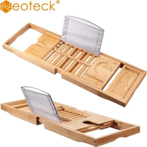 Neoteck Bath Bridge Bath Caddy Rack Luxury Adjustable Convenient Wooden Bamboo Bathtub Bridge Caddy Tray Rack