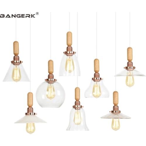 Simple Modern Single Head Pendant Light LED Wood Glass Hanging Lamp Fixtures For Dining Room Home Decor Luminaire Lighting