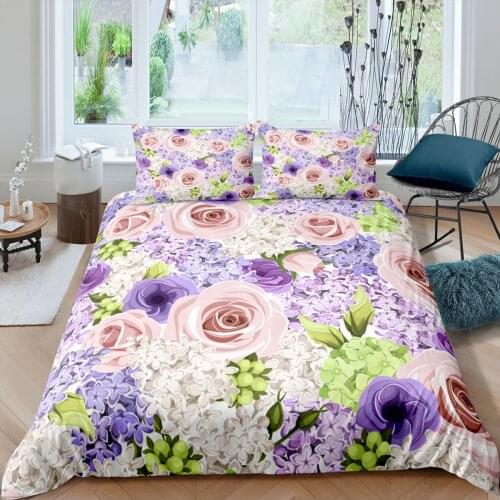 Home Living Luxury 3D Purple Rose Bedding Set Duvet Cover Set Pillowcase Kids Bedding Set Queen and King EU/US/AU/UK Size