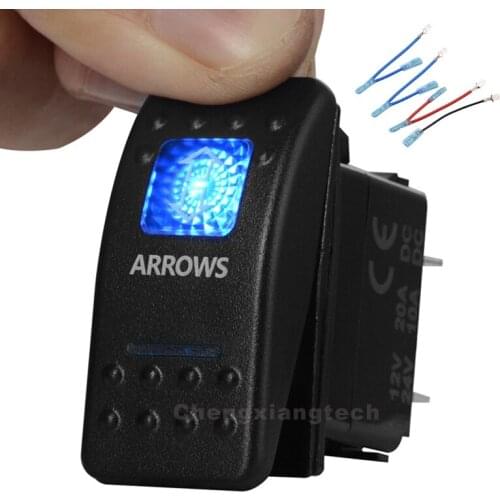 Blue Led 7Pins Momentory ON/OFF/Momentory ON DPDT Rocker Push Switch Waterproof Arrows For Car Boat 12v/24v+Jumper Wires Set