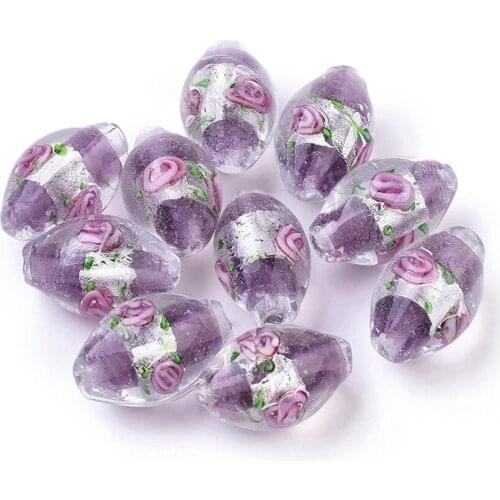 Oval with Flower Glass Lampwork Beads For Jewelry Making Bracelet DIY Accessories Spacer Crystal Beads Wholesale