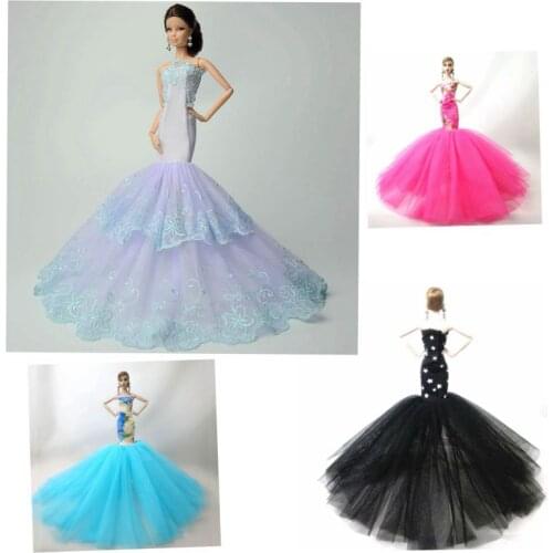 Light Blue Fashion Mermaid Dress For Barbie Doll Clothes Fishtail Wedding Dress For Barbie Doll Clothes Handmade Dresses