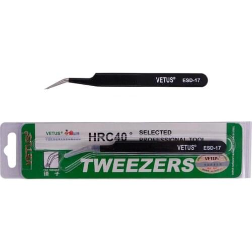 Vetus ESD Tweezers Tool High Precision Tip Curved Straight Black Stainless Tweezer