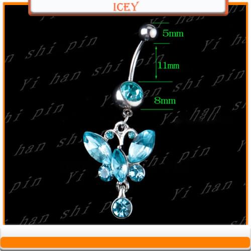 Body puncture jewelry butterfly zircon pendant belly button ring belly button