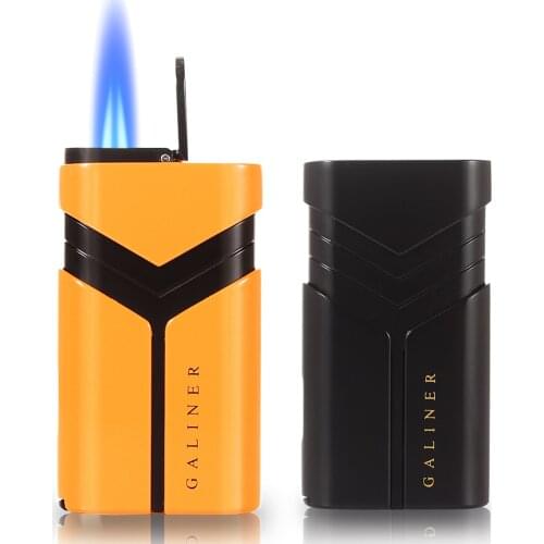 Galiner Cigar Lighter Portable Butane Gas Cigarette Lighters 2 Jet Flame Torch Lighter Gift Box W/ Cigar Punch Cutter Cakmak