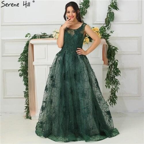 Green Sleeveless Backless Sexy Evening Dresses 2020 Beading Sequined With Train Evening Gowns Real Photo DLA6687