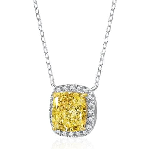 Zhanhao 3.0ct Cushion Stone Silver Jewelry Set Yellow Pink White Diamond Gemstones Necklace for Anniversary Gift