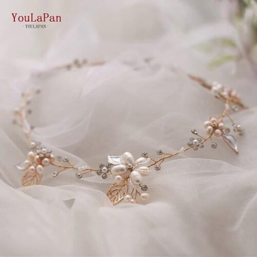 TOPQUEEN Crystal Hair Vines Floral Hair Pieces for Women Wedding Vine Headband Bridal Headband with Ribbon Hair Jewelry HP313