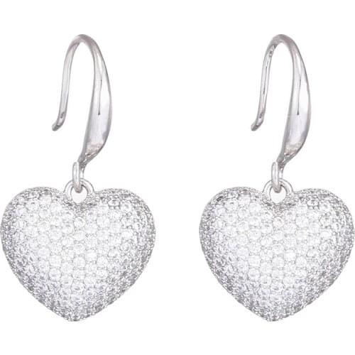 Sterling Silver Color Heart Bling Zircon Drop Earrings for Women Korean Earrings Fashion Jewelry Gift 2021 New