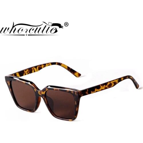 WHO CUTIE Vintage Oversized Cat Eye Sunglasses Women Brand Design Retro Tea Leopard Frame Cateye Sun Glasses Female Shades S524