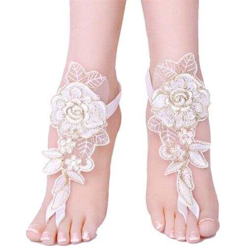 Golden stroke Lace Woman Bridal Anklets Wedding Barefoot Sandals Shoes Beach Foot Sunbathing 2020