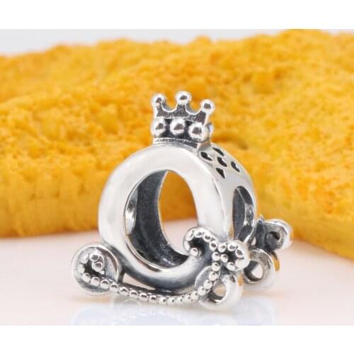 Authentic S925 Sterling Silver Shiny Crown Carriage Charm Fit Original Bracelets Women Jewelry Gift