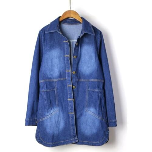 New Women Demin Jacket coat loose Sping Autumn Jeans Coat Vintage Women Lapel Long Sleeve Single Breasted Jacket