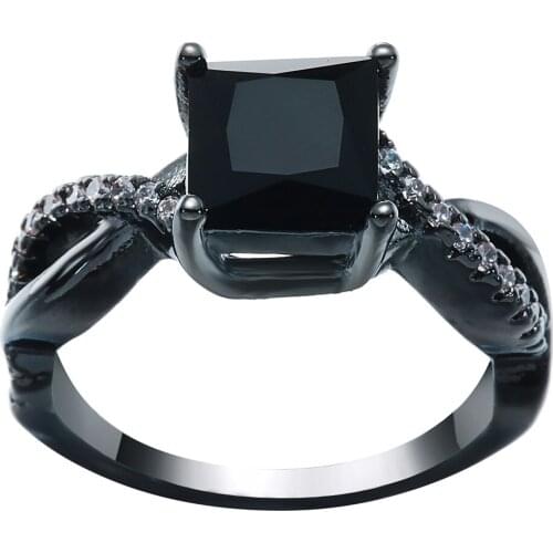 New Cross Black Gold Color Rings for Women New Fashion Jewelry Gift Elegant Princess Square Black czech zircon Engagement Ring