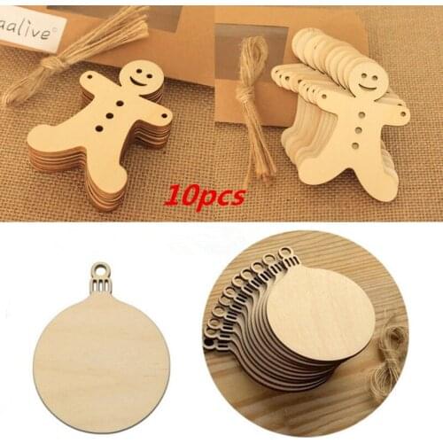10PCS Christmas Tree Pendant DIY Wood Slice Ornaments Round Natural Wood Christmas decorations Crafts Home Decor Accessory