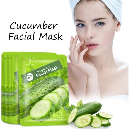 10 Pcs/Box Cucumber Facial Masks Refreshing Anti-Aging Anti-wrinkle Moisturizing Firm Oil-control Anti-Acne Whitening Face Mask