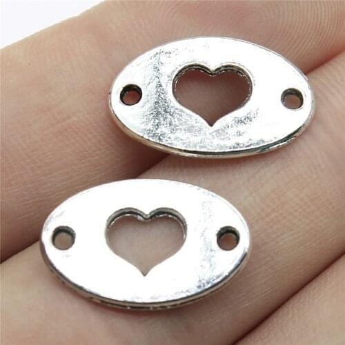 10PCS/lot 13x20mm Hollow Heart Charms Connector Antique Bronze Silver Color Pendants DIY Making Finding Handmade Tibetan Jewelry