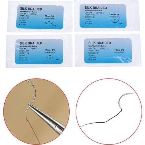 12Pcs Medical Needle Suture Silk Braided Monofilament Thread Suture Practice Kit