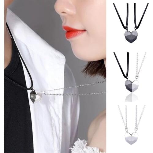 2pcs/set Magnetic Couple Necklace Lovers Heart Pendant Wishing Stone Astronaut Distance Star Sun Necklace Valentines Day Gifts