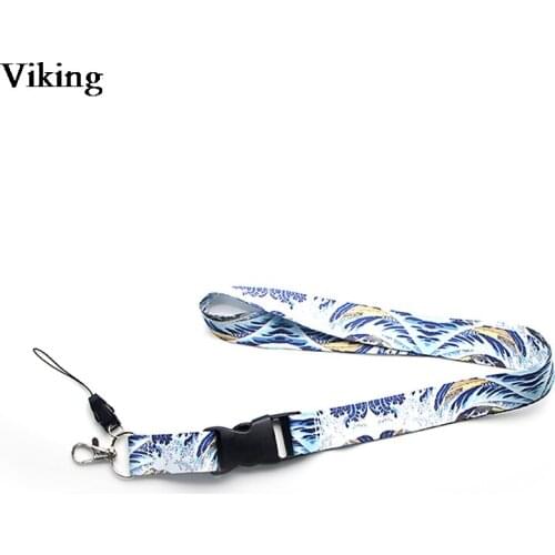 20pcs/set Kanagawa Wave Lanyards For Keys ID Card Phone Neck Strap Keychains USB badge Holder Phone Hang Rope Lanyard G0313
