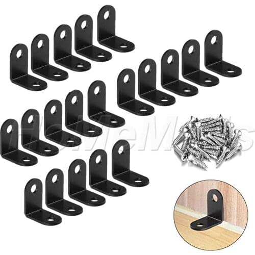 20pcs Black Corner Code Brackets 90 Degree Angle Joint Fasteners For Wooden Shelves Chairs Wardrobes Furniture Fixed Hardware
