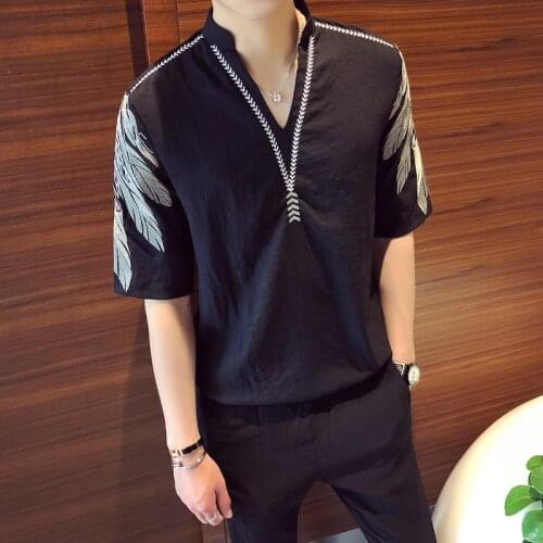 2021 Spring Men Shirt Short Sleeve V-neck Night Club Social Shirts Fashion Printed Streetwear Blouse Male Clothing Chemise Homme