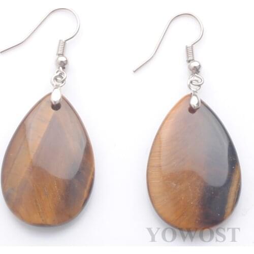 4 Pairs Female Earrings Hanging Fashion Jewelry Anniversary Gift Teardrop Natural Stone Tigers Eye Beads Drop Earring QR3468