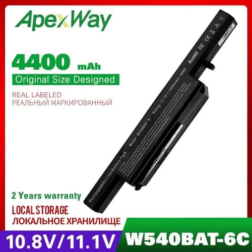 Apexway 4400mAh 6 cell Laptop Battery For Clevo W540 W155U W540eu W54eu W550 W550eu W55eu W540BAT-6 6-87-W540S-427 6-87-W540S-42
