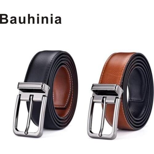 Bauhinia brand leather belt double-sided use business men retro casual all-match alloy pin buckle leather belt