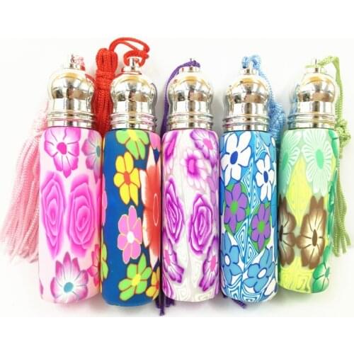 Free shipping 10pcs/lot 10ml essntial oil bottles with silver tassels lid polymer clay empty perfume rollon bottle