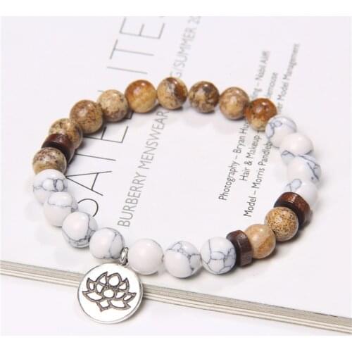 Natural Stone Strand Bracelet Yoga Chakra Mala Bracelet Lotus Women Men Beaded Charm Bracelet Energy Jewelry Gifts Pulseras