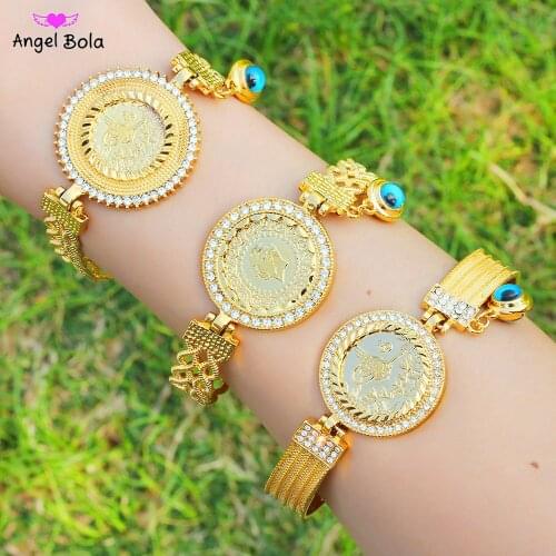 Dubai Bangles Ethiopian Islamic Muslim Bangles African Oman Jewelry Arab Middle East Twisted Turkish Coin Bracelet for Women