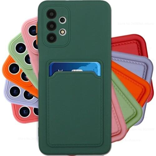Card Slot Holder Square Silicone Coque Funda For Samsung Galaxy S20 FE S21 S 21 Ultra Plus A51 A71 A02 A12 A32 A42 A52 A72 Case