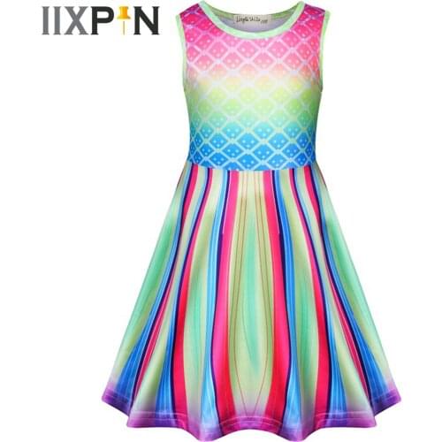 Childrens Cosplay Costumes Fish Scales Printed Casual Dress Kids Dresses for Girls Beach Holiday Sundress Summer Girls Dress
