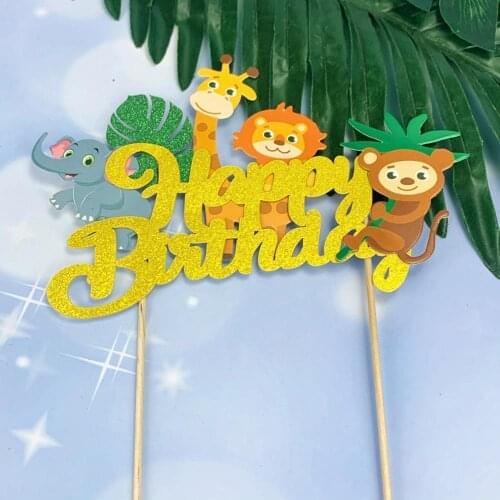 Jungle Animal Cake Flag Topper Party Decoration Supplies