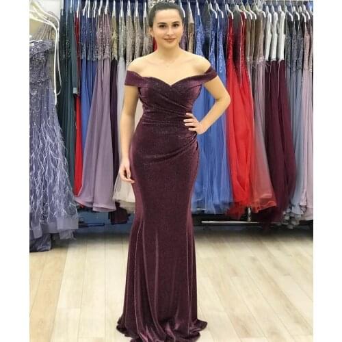 Elegant Long Grape Glitter Shoulder Evening Dresses Off Shoulder Corset Back Mermaid Abendkleid Robes de Soirée for Women