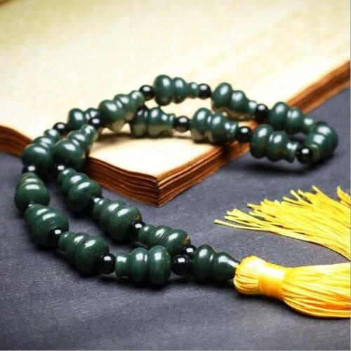 Fine Jewelry Natural HeTian Qing Jade Rosary Jade Pendant Calabash Bracelet