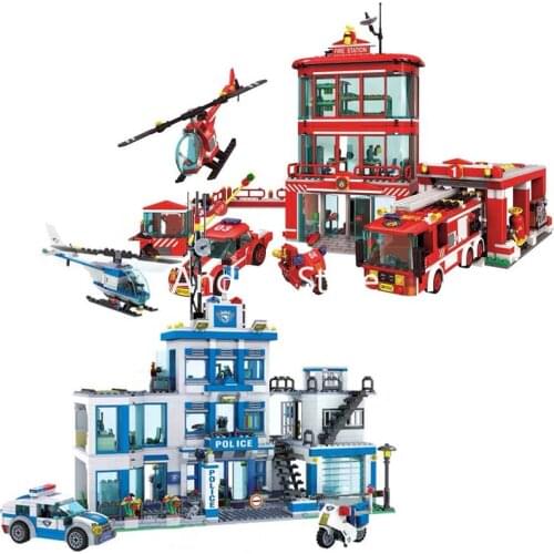 City Police Station Building Blocks SWAT Vehicle Police Command Post Model Bricks Fire Station Educational DIY Toys for Boy