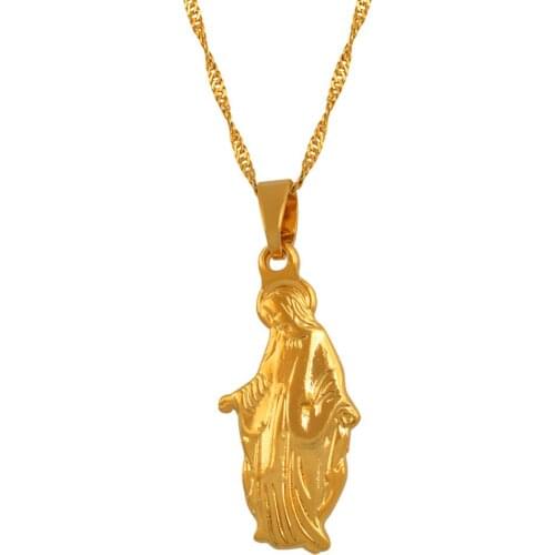 Madonna Virgin Mary Catholicism Gold Color Pendant Necklace for Women Chain Goddess Catholic Necklaces Jewelry #J0913
