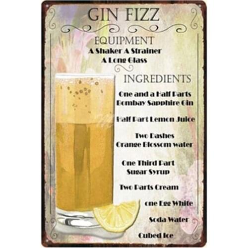 Gin Fizz Cocktail Lounge Metal Plate Hawaii Wall Posters Vintage Tin Sign Antique Souvenirs Festival Gift